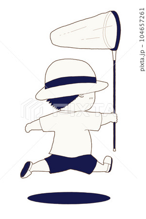 虫取り網を持って走る男の子 104657261
