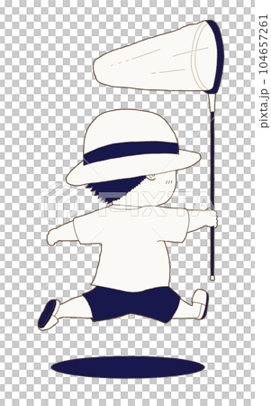 虫取り網を持って走る男の子 104657261