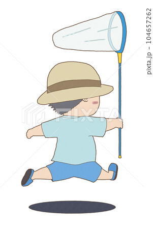 虫取り網を持って走る男の子 104657262