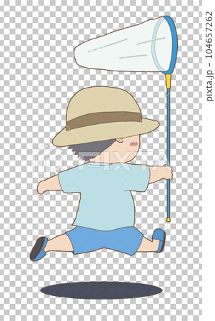 虫取り網を持って走る男の子 104657262