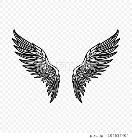 Vector Black Wing Icon. Vintage Angel Wings Icon, Design Template, Clipart. Cupid, Angel or Bird Wings. Vector illustration 104657404