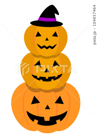 3段に積まれたハロウィンのカボチャ。ジャック・オー・ランタン。の