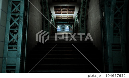 Old retro steam train station 104657632