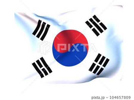 風に揺れる韓国の国旗 104657809