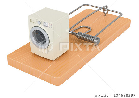 Washing machine inside mousetrap. 3D rendering Washing machine inside mousetrap. 3D rendering 104658397