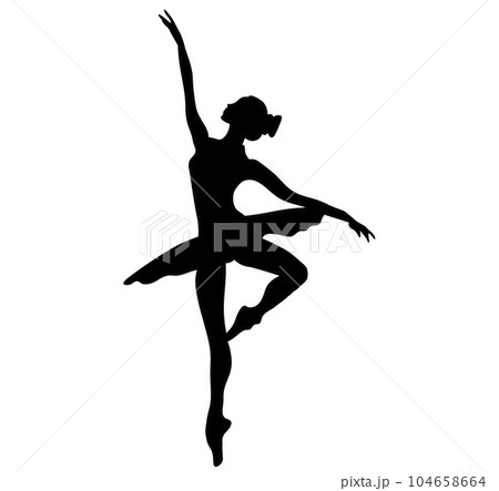 Watercolor dancing ballerina black lines. Isolated dancing ballerina.Hand drawn classic ballet performance, pose.Young pretty ballerina women illustration. Can be used for postcard and posters. 104658664