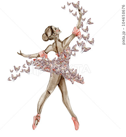 絵画アートイラスト女性像インテリアかわいい綺麗鉛筆画ダンス赤