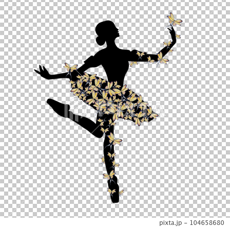 Watercolor dancing ballerina in red dress with butterflies. Hand drawn classic ballet performance, pose. Young pretty ballerina women illustration. Can be used for postcard and posters. 104658680