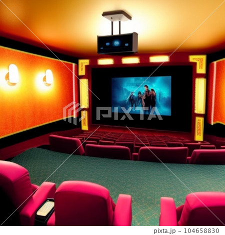 人気映画を上映するゆったりとした大きな映画館 104658830