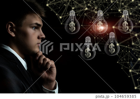 Concept of thinking over money-making ideas. 104659385