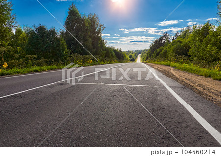 Russia, Tver region, road to Lake Seliger extending distance to the horizon 104660214