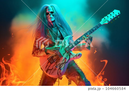 Skeleton demon with guitar in fire. Concert...のイラスト素材 [104660584] - PIXTA