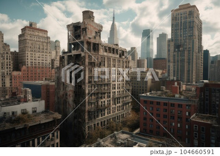 Post apocalyptic New York. World explosion. Generate Ai Post apocalyptic New York. World explosion. Generate Ai 104660591