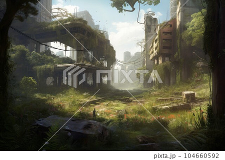 Post apocalyptic city digital. Street desert. Generate Ai Post apocalyptic city digital. Street desert. Generate Ai 104660592