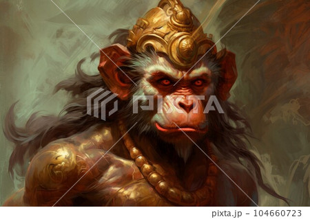 Hanuman monkey god religion. Asia travel. Generate Ai 104660723