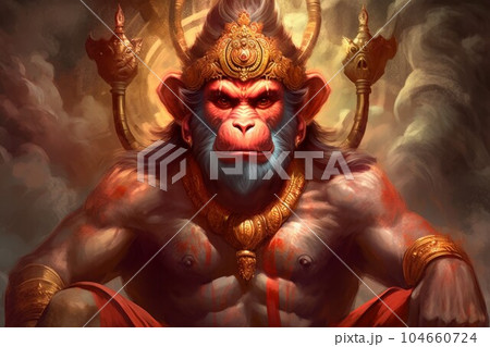 Hanuman monkey god. Indian religion. Generate Ai 104660724