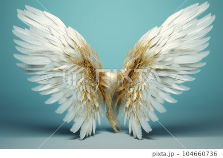 Golden white angel wings. Bird art. Generate Aiのイラスト素材 ...