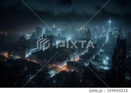 City night landscape view. Panorama street. Generate Ai 104660818
