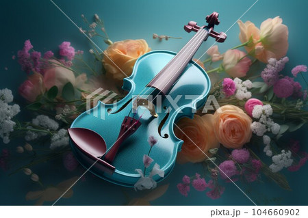 Violin surrounded floral style. Art instrument. Generate Ai 104660902