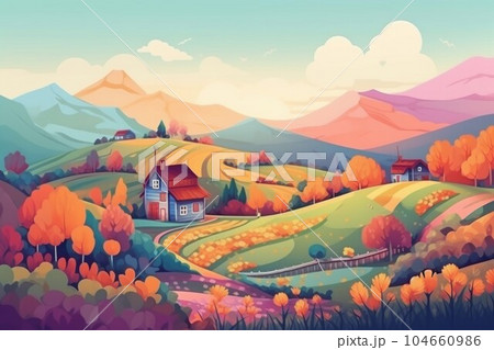 Nature landscape field. Sunset nature. Generate Ai 104660986