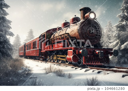 Train north winter. Nature travel europe. Generate Ai 104661280