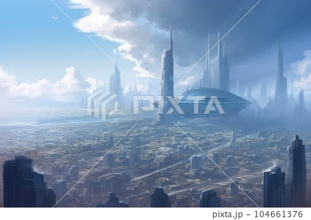 Large futuristic city landscape. Urban skyline. Generate Ai 104661376