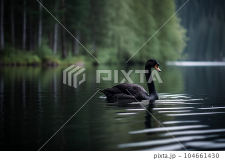 Black swan in park lake. Swim feather. Generate Ai Black swan in park lake. Swim feather. Generate Ai 104661430