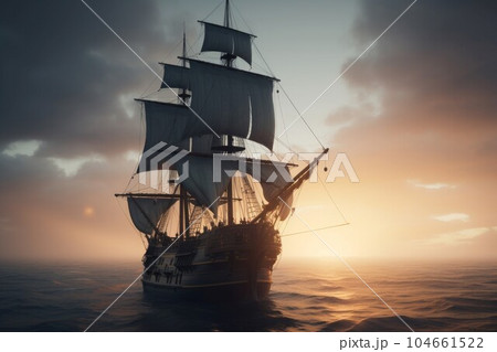 Sailung ocean ship. Pirate yacht. Generate Ai Sailung ocean ship. Pirate yacht. Generate Ai 104661522
