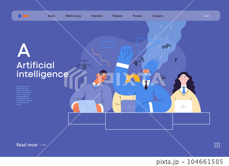Artificial intelligence illustration. Studies -modern flat vector concept illustration of a group of students in the class. AI metaphor, advantage, superiority and dominance concept 104661585