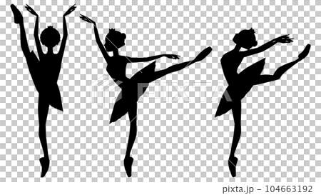 ダンサーのシルエットのイラストセット_バレエ「白鳥の湖」でオデットを踊るバレリーナのイメージ ダンサーのシルエットのイラストセット_バレエ「白鳥の湖」でオデットを踊るバレリーナのイメージ 104663192