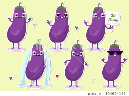 Vector illustration of eggplant character stickers 104664141