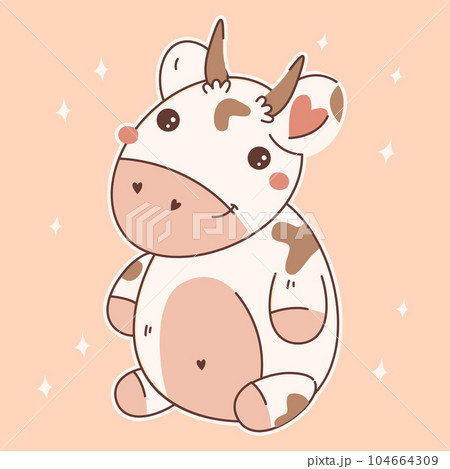 Cute Baby Cow Sitting Cartoon Vector Icon  104664309