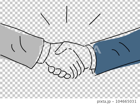 Simple line drawing illustration of a hand in a suit shaking hands 104665031