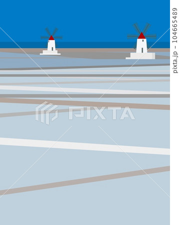 トラパニ　trapani　塩田　saline　風車　mulini　a　vento　シチリア　イタリア 104665489