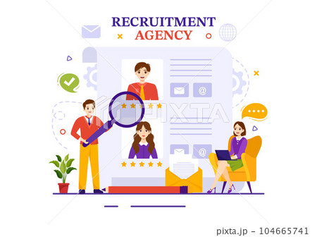 Recruitment Agency Vector Illustration with Managers Searching Candidate for Job Position in Flat Cartoon Hand Drawn Background Templates 104665741