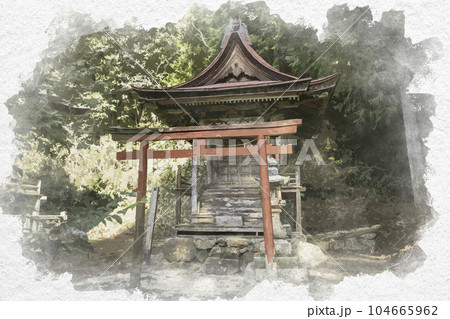 水彩画風 日吉神社 稲荷神社 岡山県吉備中央町 水彩画風 日吉神社 稲荷神社 岡山県吉備中央町 104665962