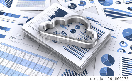 ビジネス資料とクラウドアイコン、クラウドストレージのコンセプトイメージ ビジネス資料とクラウドアイコン、クラウドストレージのコンセプトイメージ 104666178