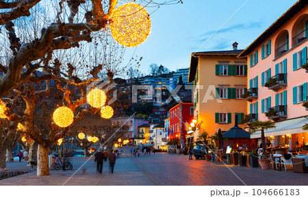 Townscape of Ascona in evening Townscape of Ascona in evening 104666183