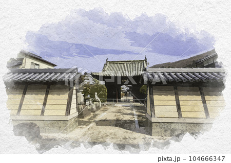 水彩画風　普賢院　仁王門　岡山県岡山市 104666347