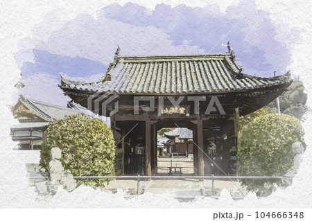 水彩画風 普賢院 仁王門 岡山県岡山市 水彩画風 普賢院 仁王門 岡山県岡山市 104666348