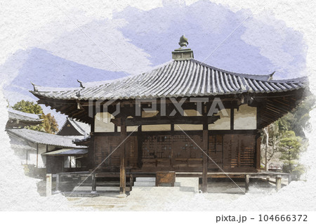 水彩画風 普賢院 本堂 岡山県岡山市 水彩画風 普賢院 本堂 岡山県岡山市 104666372