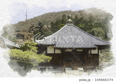 水彩画風 普賢院 本堂 岡山県岡山市 水彩画風 普賢院 本堂 岡山県岡山市 104666374