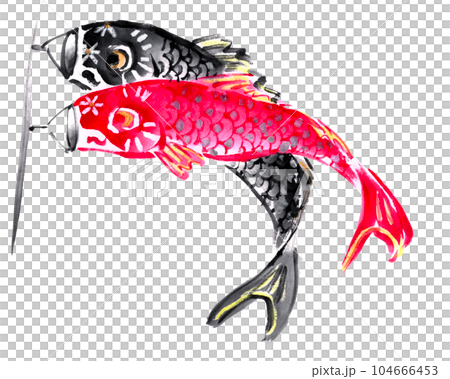 水墨画技法で描いた鯉のぼりペアのイラスト素材 [104666453] - PIXTA