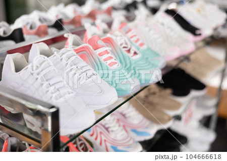 In shoe department stand womens trainers of latest summer collection In shoe department stand womens trainers of latest summer collection 104666618