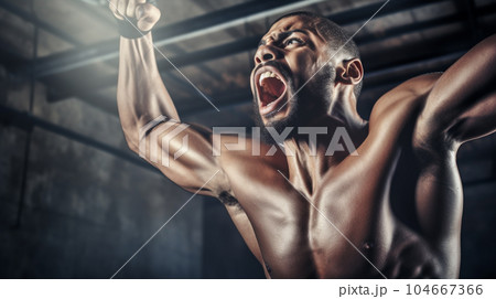 スポーツジムで激しくトレーニングする男性　AI画像 104667366