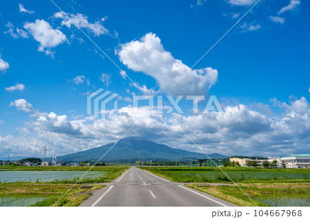 鶴田町から望む岩木山　田園風景 104667968