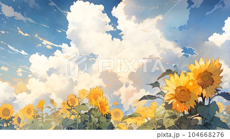 向日葵と雲と青空 104668276