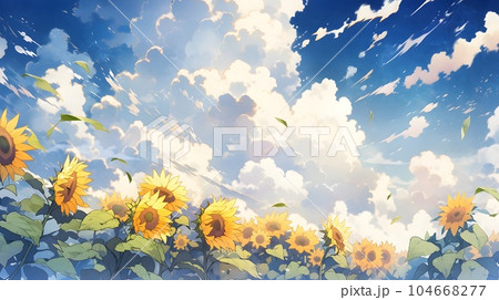 向日葵と雲と青空 104668277