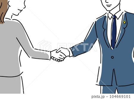 握手する女性と男性弁護士のシンプル線画イラスト 握手する女性と男性弁護士のシンプル線画イラスト 104669101