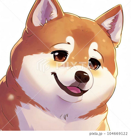 お座りして微笑む犬 104669122